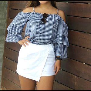 Gingham Ruffle Sleeve Blouse